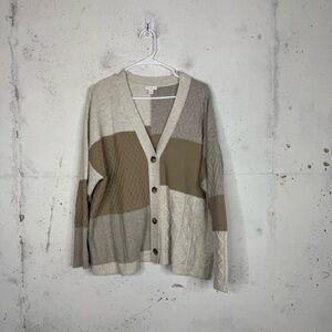 J.Jill Colorblock Patchwork Cable Knit Sweater Chunky Knit 2X Cardigan